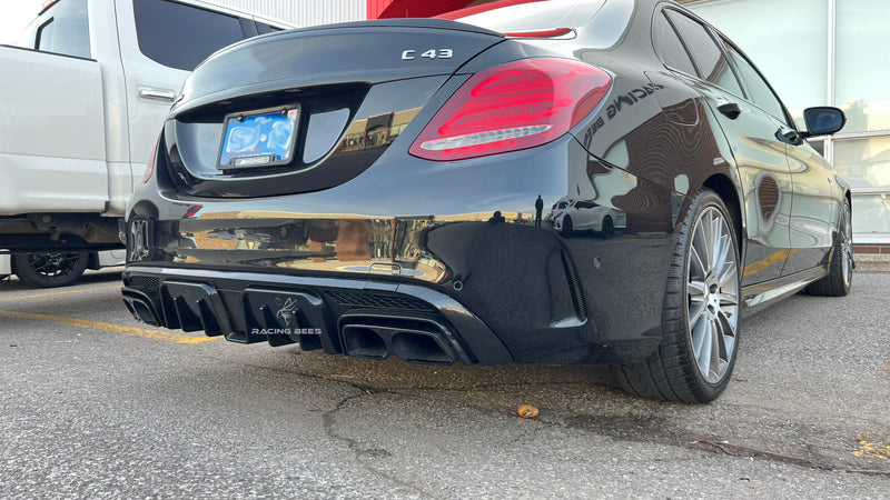 2015-2020 Mercedes-Benz C Class Sedan BR Style Rear Diffuser W/Exhaust Tips For AMG-Package Sedan (Black)