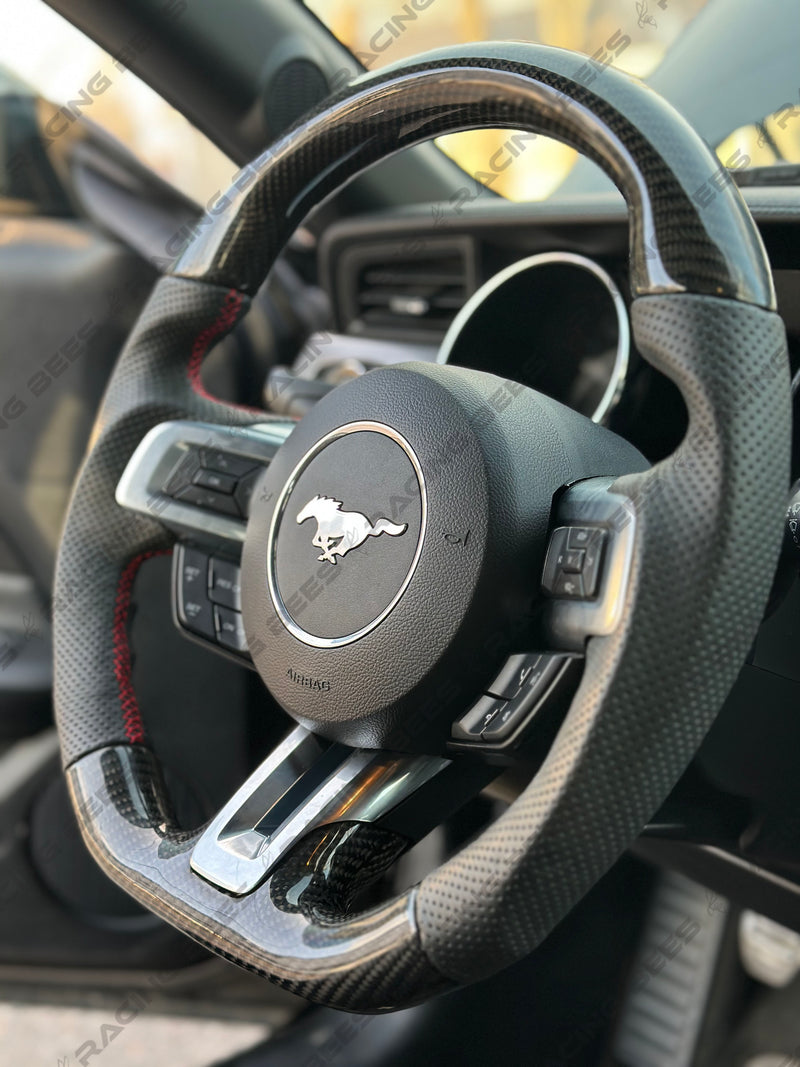 2015-2017 Ford Mustang Perforated Leather Steering (Carbon Fiber)